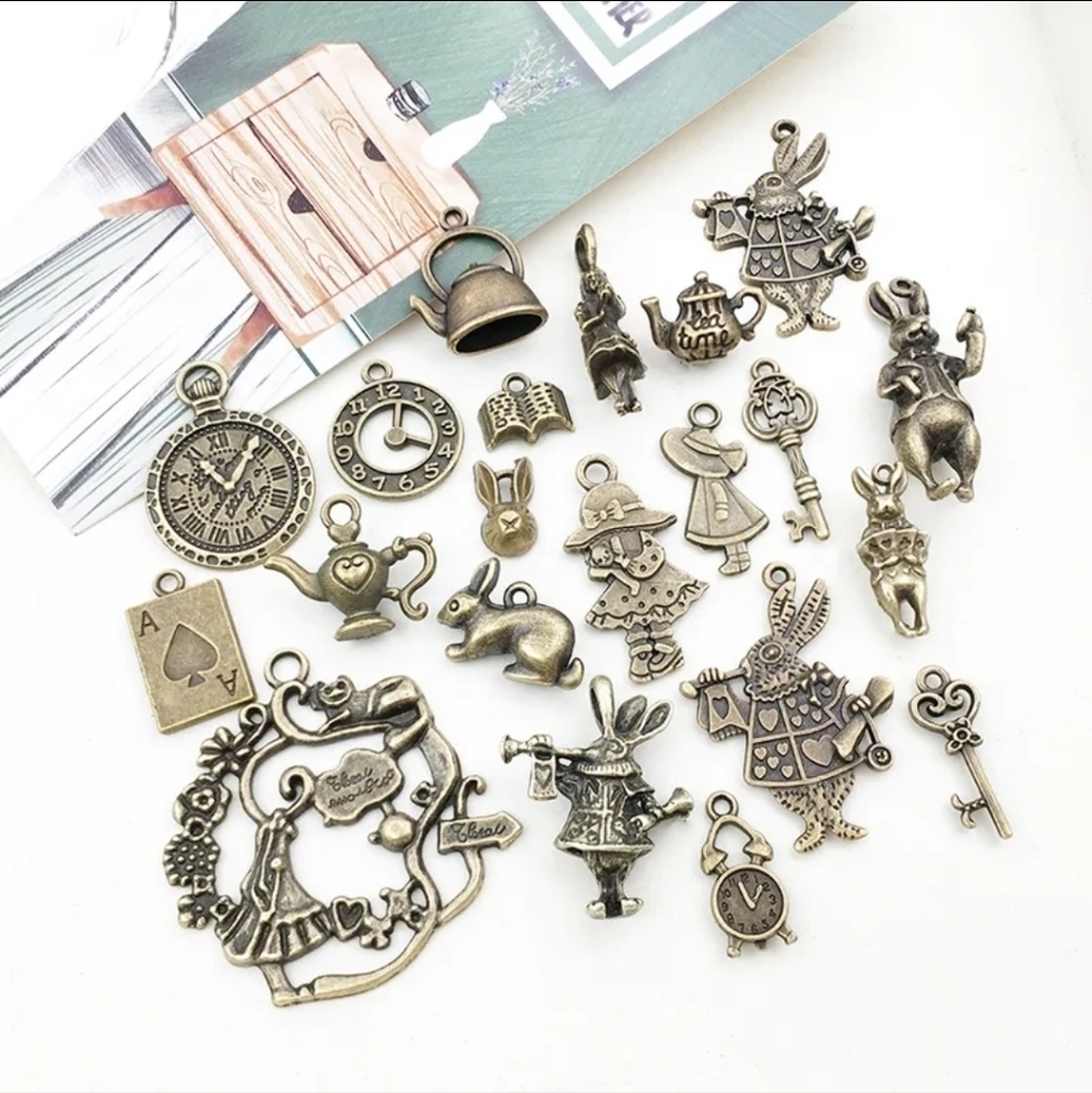 Alice in wonderland charm lot 20-25 pieces with extra gift of 5-10 key charms!